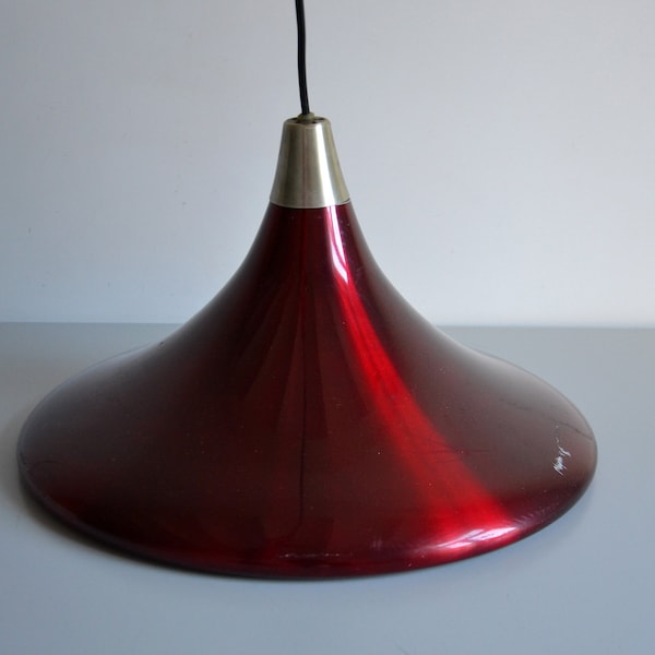 Suspension trompette ufo vintage, lampe plafonnier en métal rouge Philips