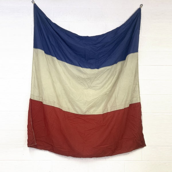 Grand drapeau français, décoration murale sport, vintage années 60-70