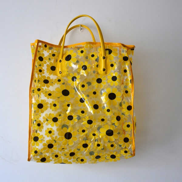 Sac à main vintage fleurs marguerite année 70, sac de marché tote bag