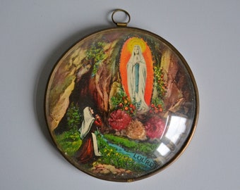 Petite bouteille Vierge de Lourdes en verre - Catho Rétro