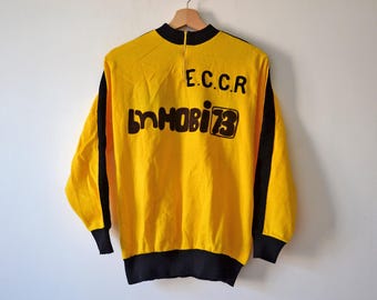 Vintage yellow Cycling Sweatshirt, French Cycling jersey TRICOTS DU ROCHER