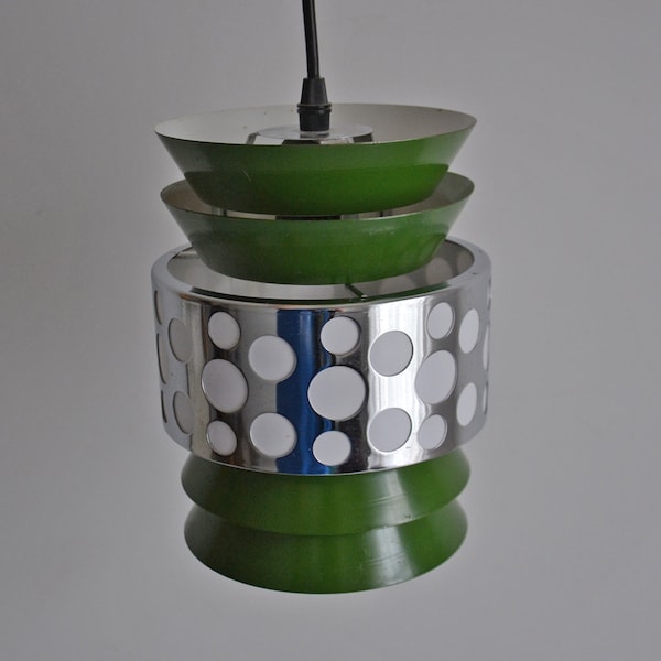 Green Space Age hanging lamp by Massive, Vintage pendant light, POP space age lamp 70s