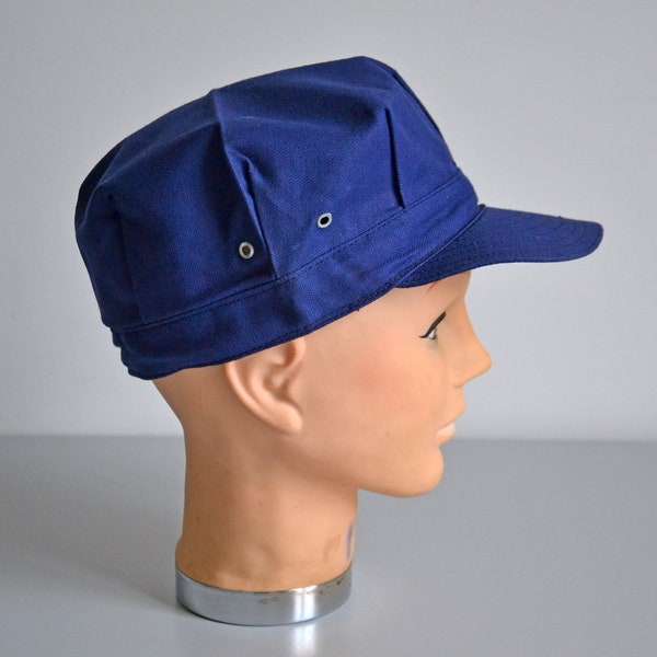 Vintage French blue indigo worker cap, new old stock