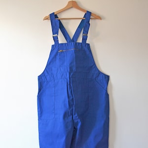 Vintage blue Work Overalls, French chore dungarees TERGAL / size L