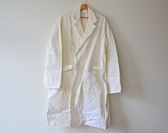 Vintage white work apron blouse, French workwear 60s, size XXL