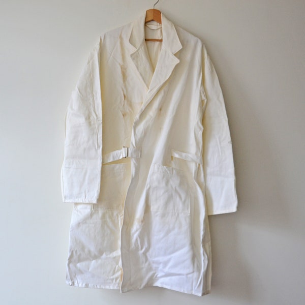 Blouse tablier de travail blanche vintage, vêtement de travail, taille XXL