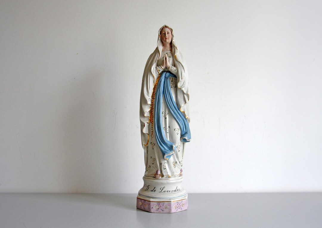 Statue Bisque Porcelain Virgin Mary Our Lady of Lourdes France, Vintage ...