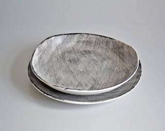 Large Nidervillers serving platter, Crépuscule model, French earthenware, vintage shabby table from the 50s