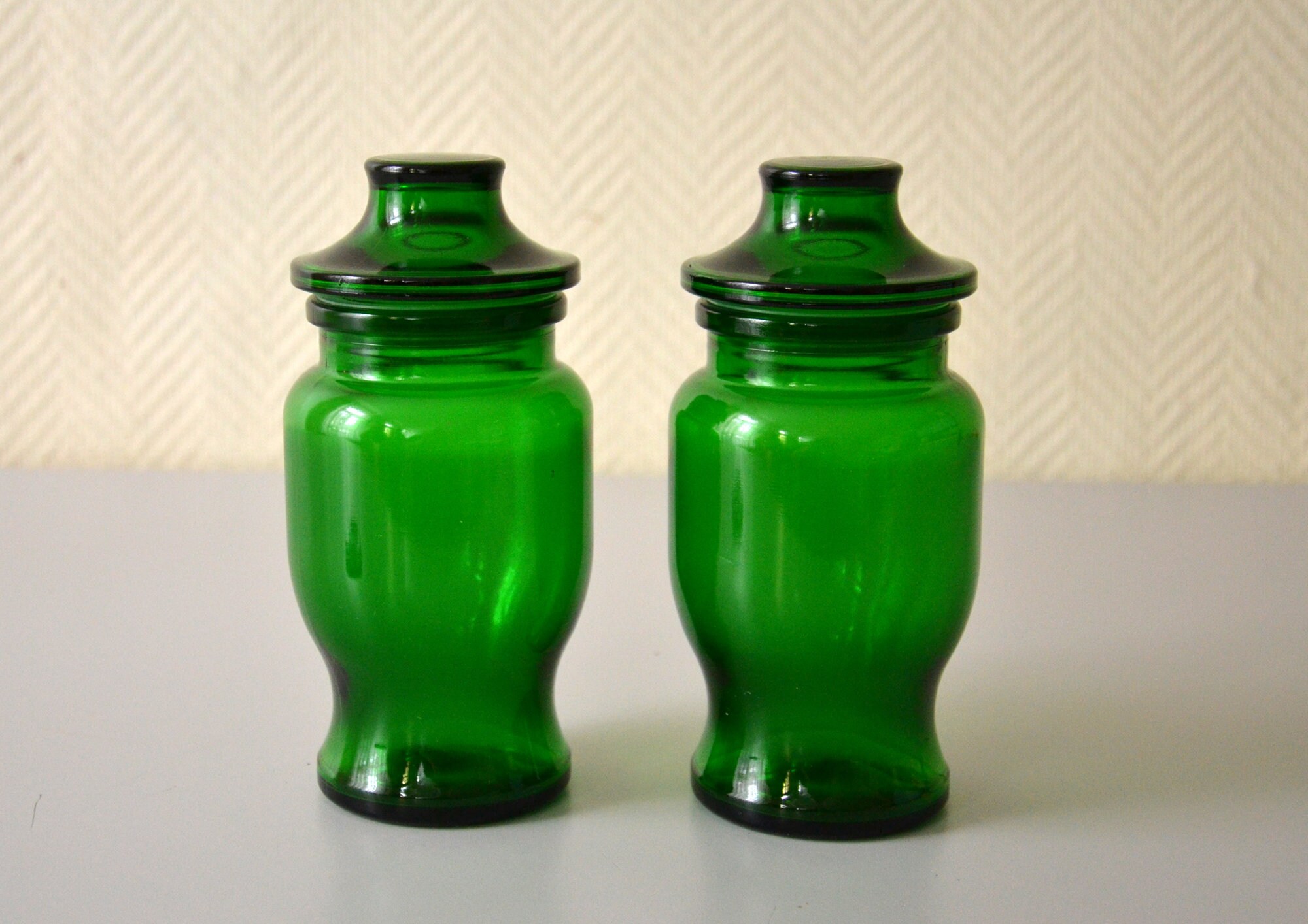 Lot de 2 Bocaux Vintage Couleur Verte/Cuisine, Aliments, Condiments, Épices ou Potion Magique