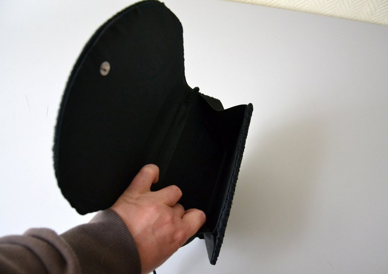 Vintage black satin Handbag shoulder bag 80s