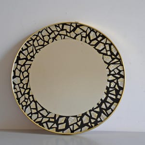 Vintage round mirror, french design 60s screen-printed glass