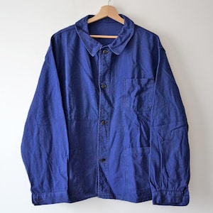 vintage french work jacket , indigo blue cotton, size L