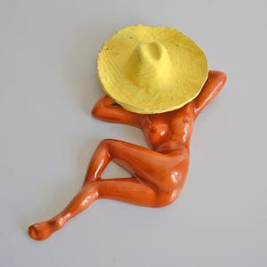 Naughty ashtray, naked woman, cowboy hat, vintage Monaco decoration