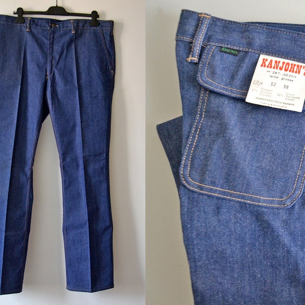 Pantalon en denim vintage Kanjohns, Tergal Rhone Poulenc, coupe droite taille M