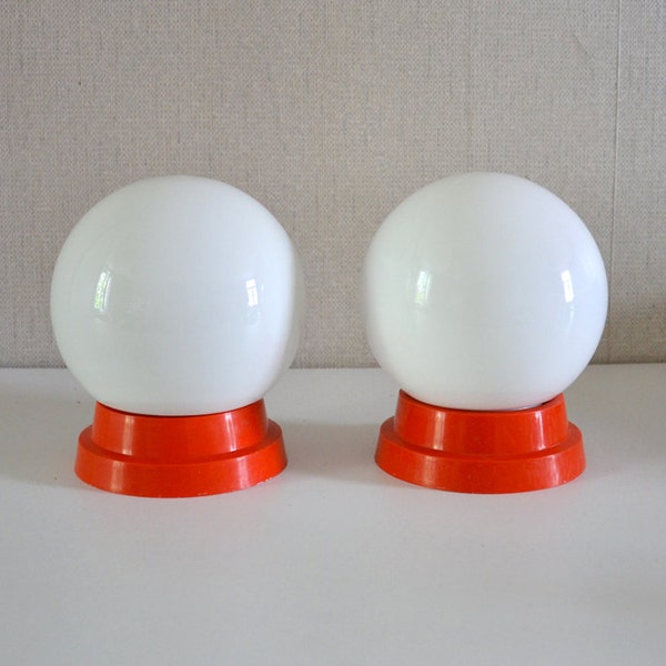 Vintage 70s Sconce / set of 2 orange and white opaline wall lamps