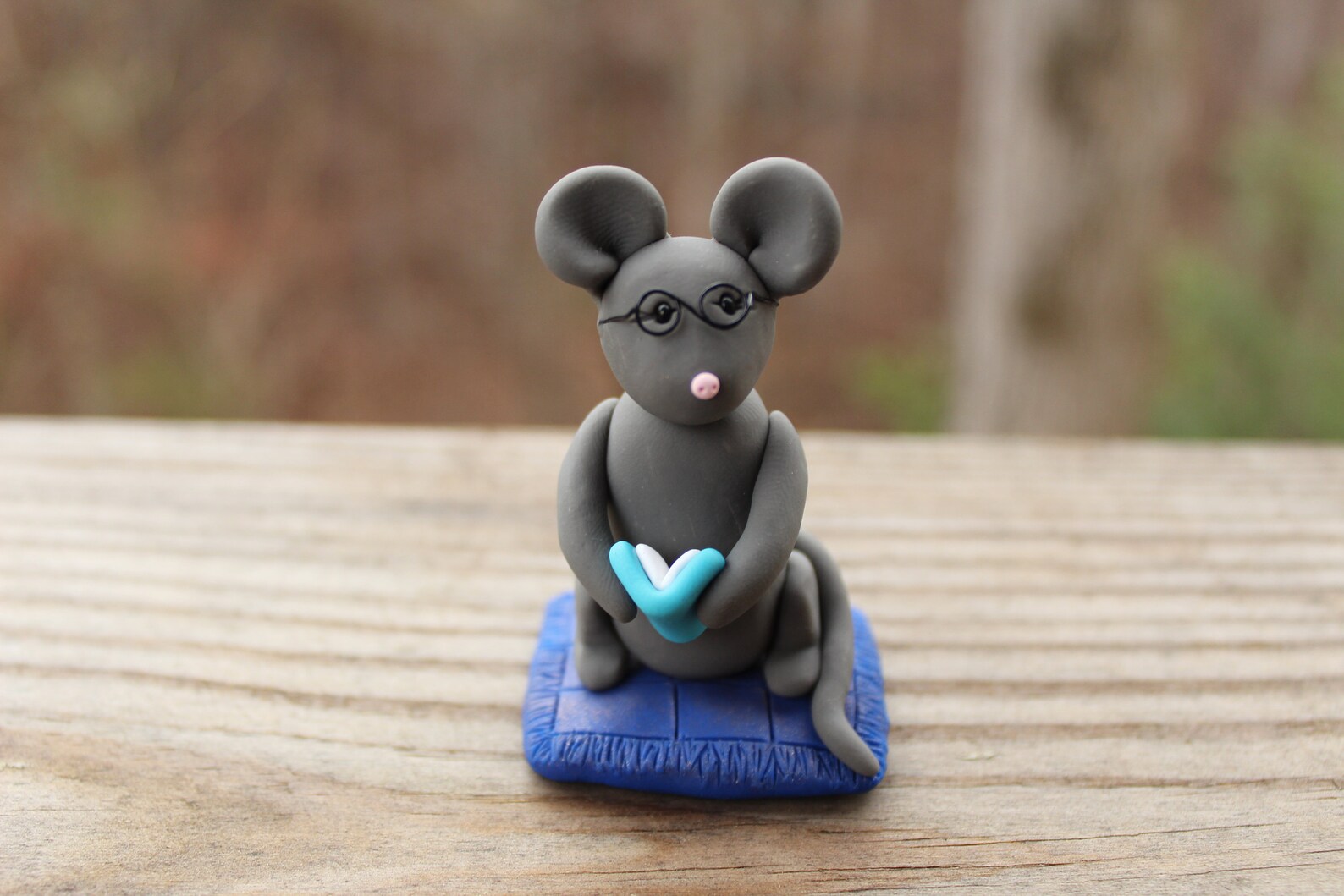 Reading Mouse Figurine Polymer Clay Mouse Figurine hand Sculpted Mouse Figurine reader Gift