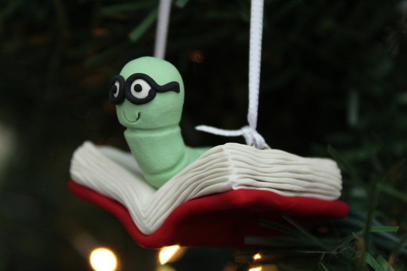 Bookworm Ornament Gift for Book Lovers Polymer Clay Etsy