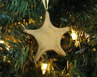 Gold Star Ornament -Handmade Gold Star Ornament -Polymer Clay Christmas Ornament -Christmas Gift -Sculpted Star Ornament -Clay Star Ornament