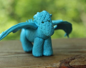 Blue Dragon Figurine - Hand Sculpted Dragon - Handmade Dragon Figurine - Polymer Clay Dragon - Sculpey Dragon -Polymer Clay Dragon Sculpture