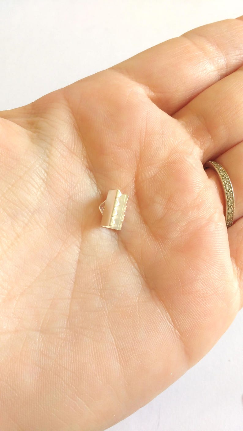 silver plated silver-plated brass,crimp cord end,cord end,leather jewelry clasp,cord jewelry clasp 10 ribbon crimp end smooth 9 x 5 mm