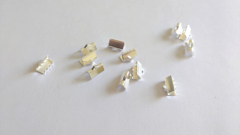 silver plated silver-plated brass,crimp cord end,cord end,leather jewelry clasp,cord jewelry clasp 10 ribbon crimp end smooth 9 x 5 mm