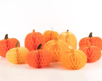 Set of 10 Honeycomb Pumpkins