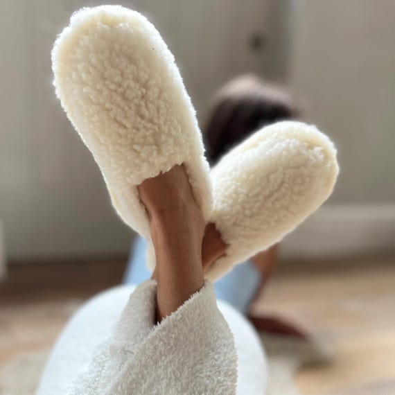Sherpa Wool Fleece Slippers Etsy