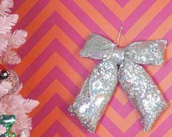 Silver Sequin Padded Bow