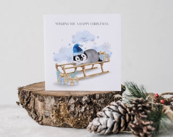 Penguin Christmas Card, Penguin Sledge Christmas Card