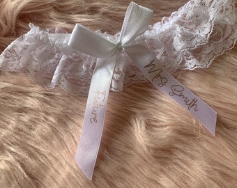 Personalised Hen Party garter, wedding garter, wedding gift for the bride, white garter,