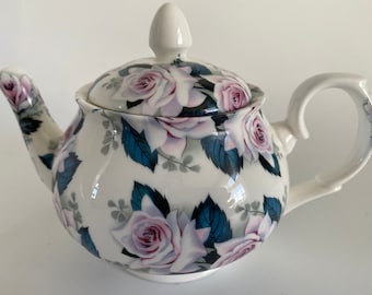 Kleine feine Porzellan-Teekanne, 2 Tassen-Blumen-Teekanne, handbemalte Rosen-Teekanne, zierliche Teekanne im Vintage-Stil, Bristol-Option
