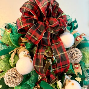Country Christmas Tree Bow Topper, Red and Green Plaid Farmhouse Bow, Rustic Holiday Decoration