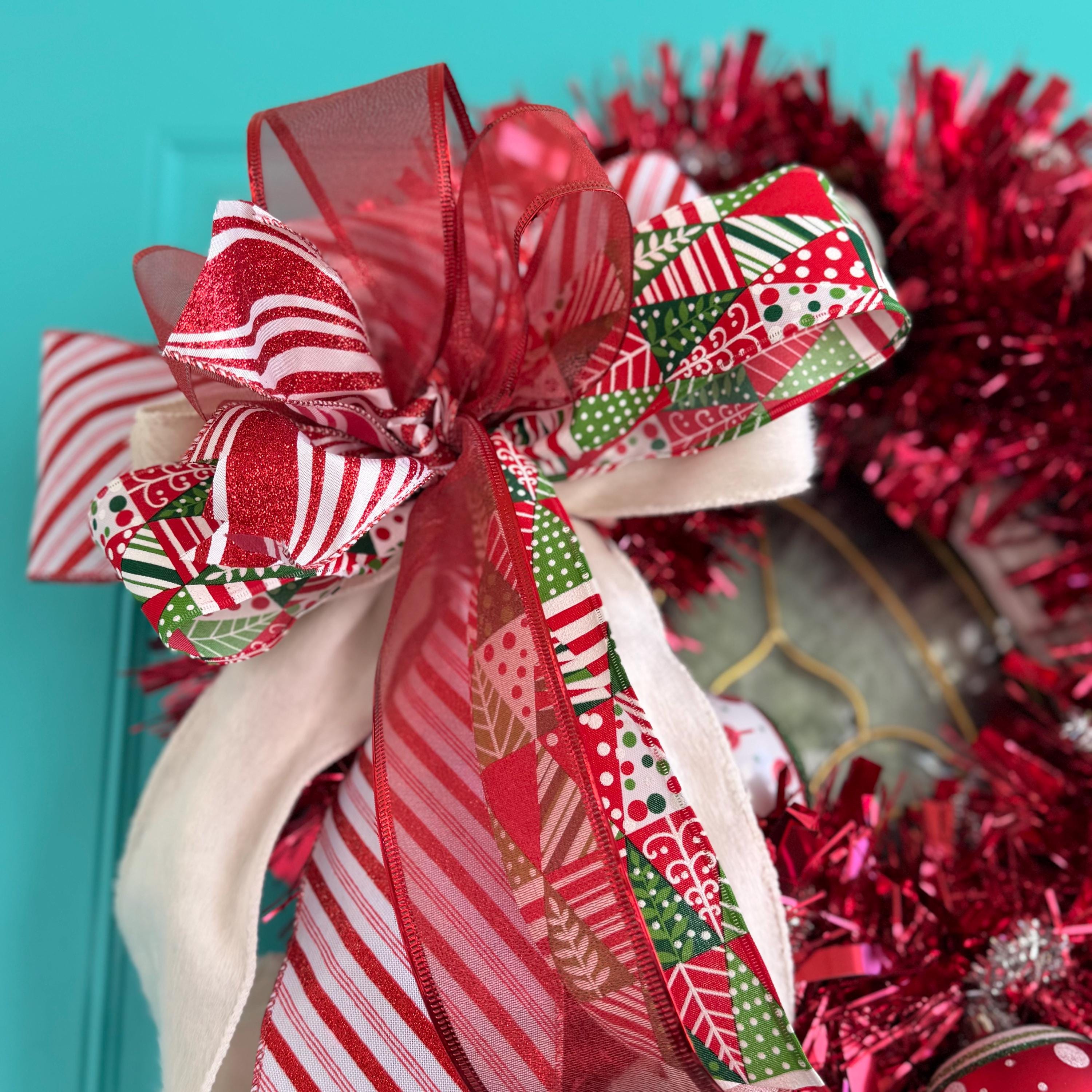 Red and White Christmas Bow With Furry Ribbon | Candy Cane Stripe, Red ...