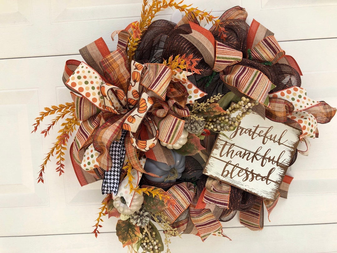 Thanksgiving Wreath | Fall Deco Mesh Wreath | Front Porch Sign ...