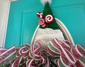 Festive Santa Hat Door Decor | Red and Green Christmas Dcoration, Large Elf Hat,Holiday Door Hanger