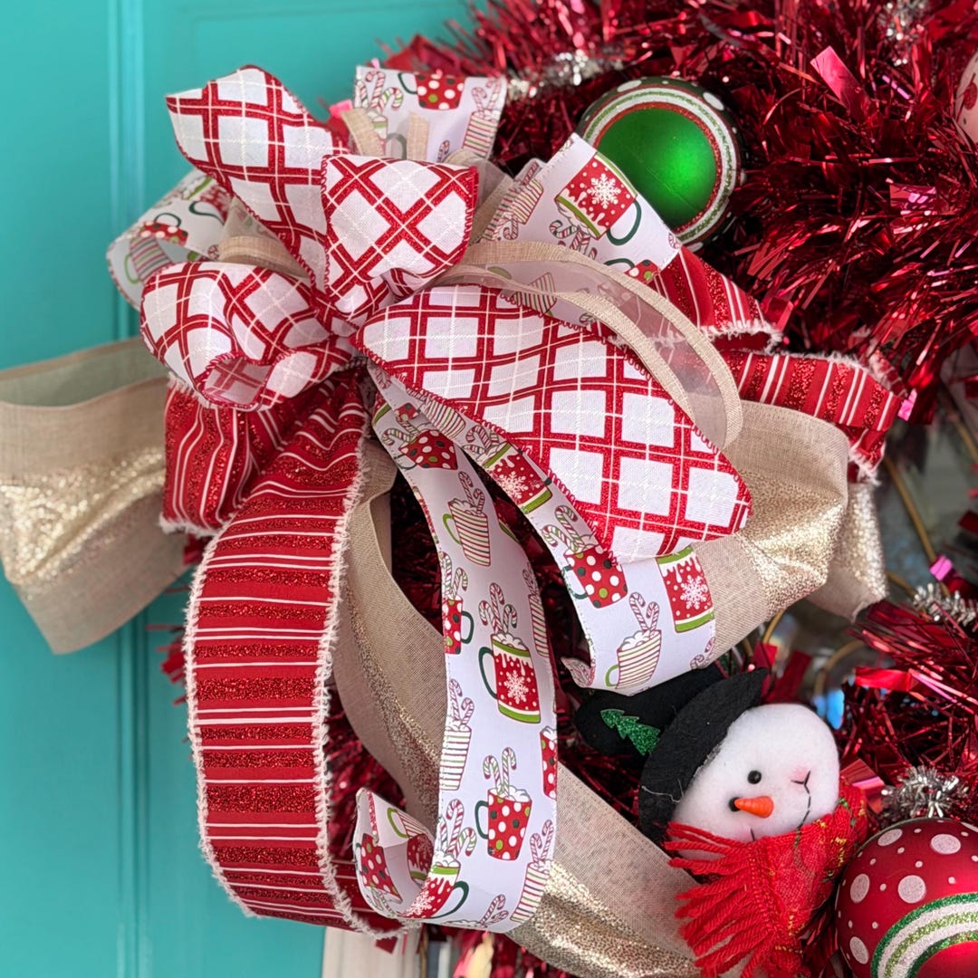 Red and White Christmas Bow, Candy Cane Plaid, Holiday Decor - Etsy