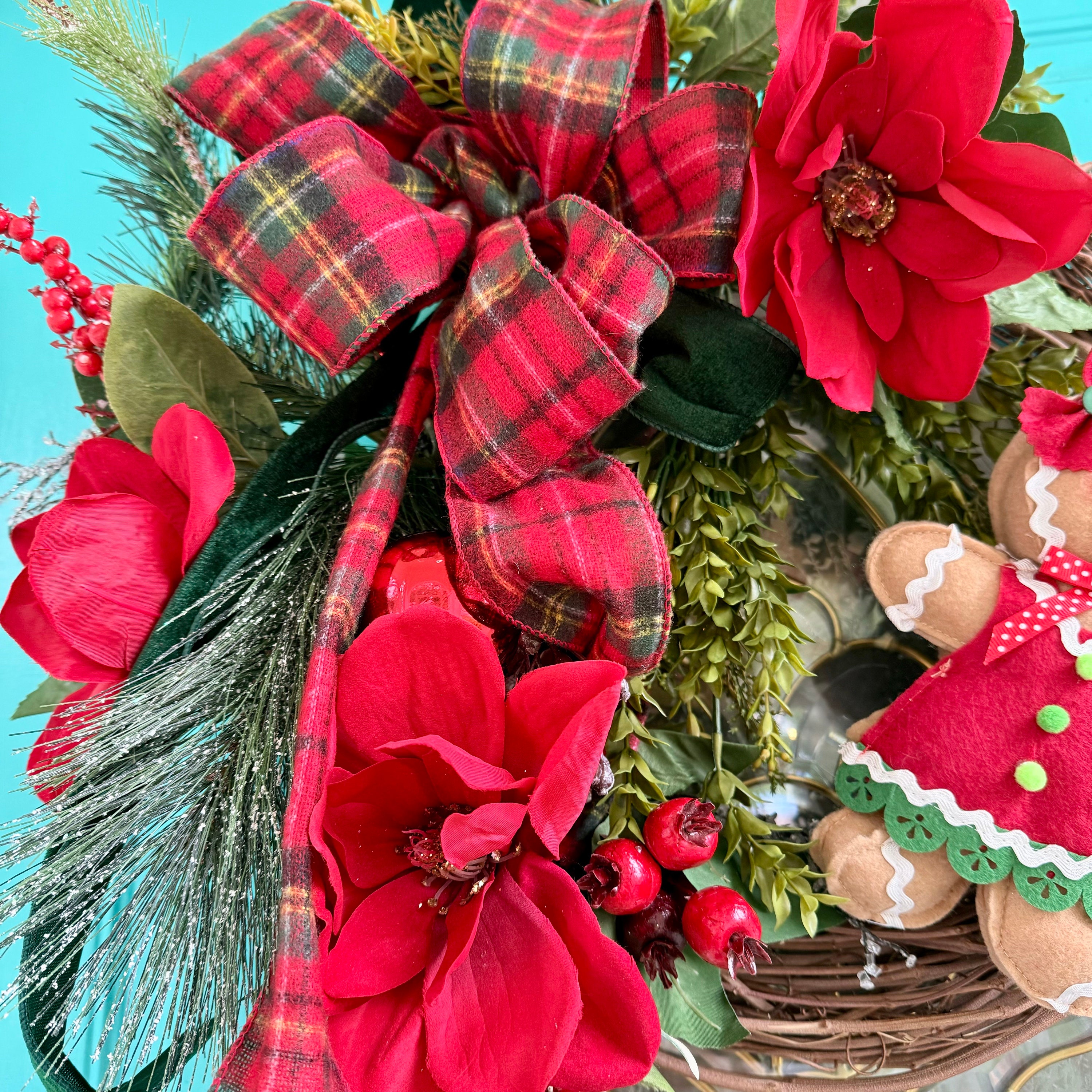 Gingerbread Girl Christmas Wreath, Red Poinsettia Grapevine Wreath - Etsy