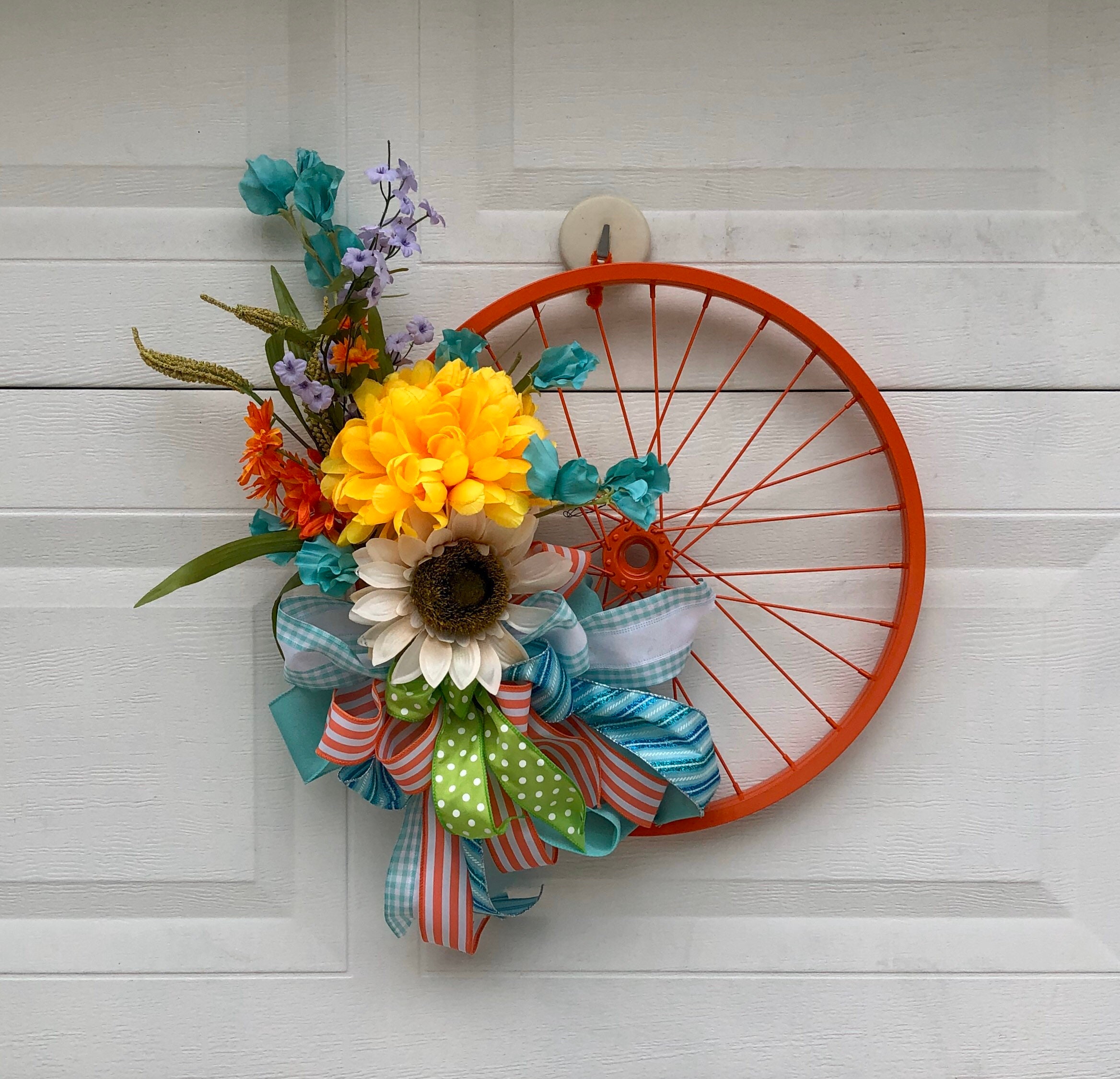 Bike Wheel Wreath Decor for Front Door Sunflower Wreath Etsy