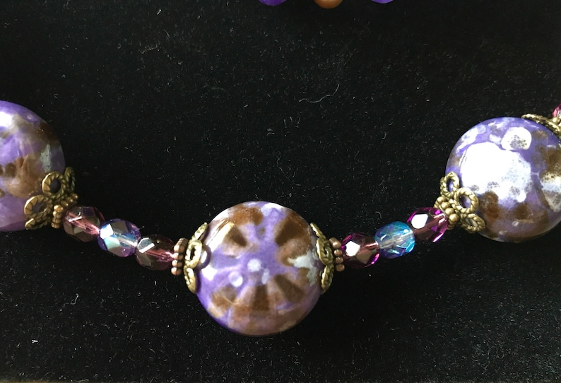 Purple Jewelry Set For Her Handmade Gift Purple Accessories Czech Glass And Ceramic Jewelry Purple Fashion Mothers Day Gift