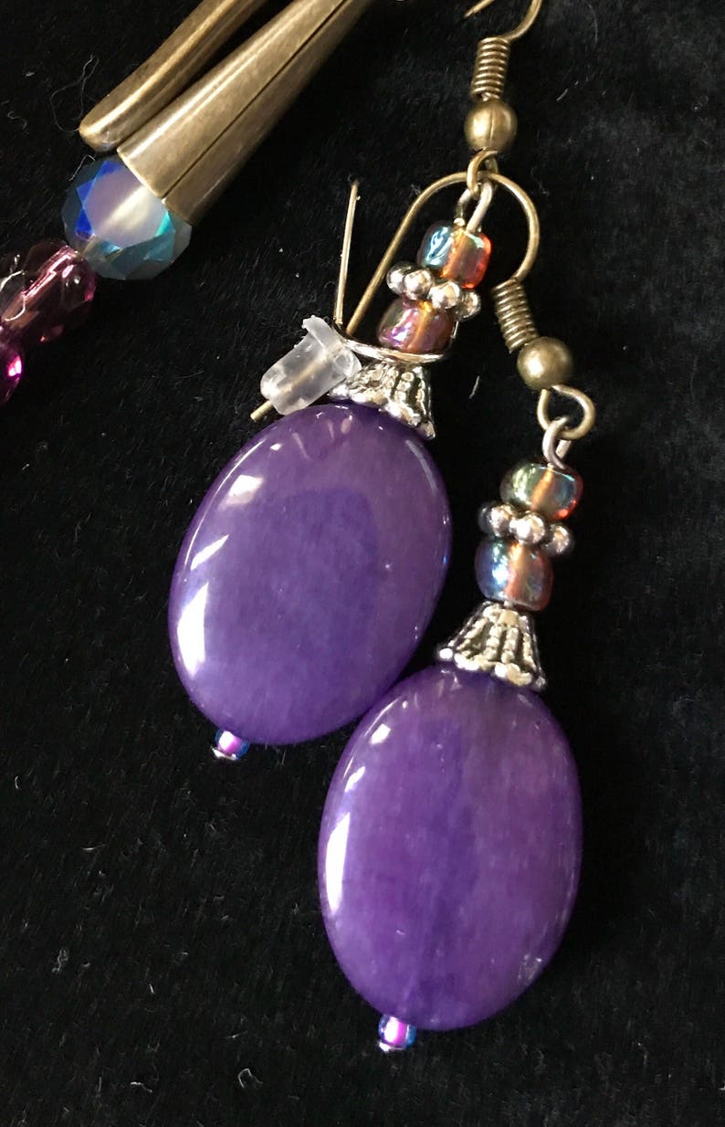 Purple Jewelry Set For Her Handmade Gift Purple Accessories Czech Glass And Ceramic Jewelry Purple Fashion Mothers Day Gift