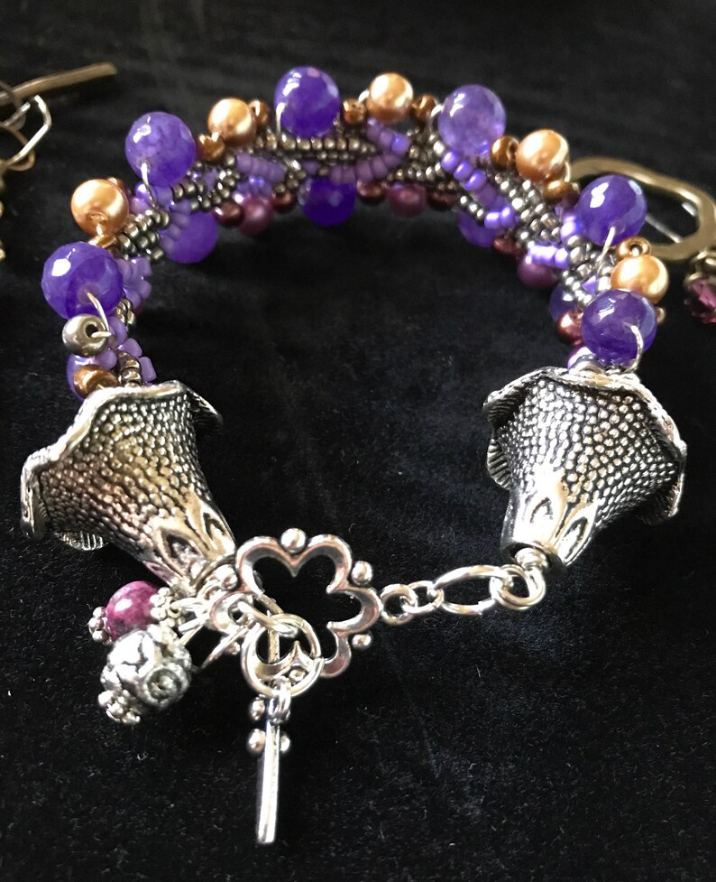 Purple Jewelry Set For Her Handmade Gift Purple Accessories Czech Glass And Ceramic Jewelry Purple Fashion Mothers Day Gift