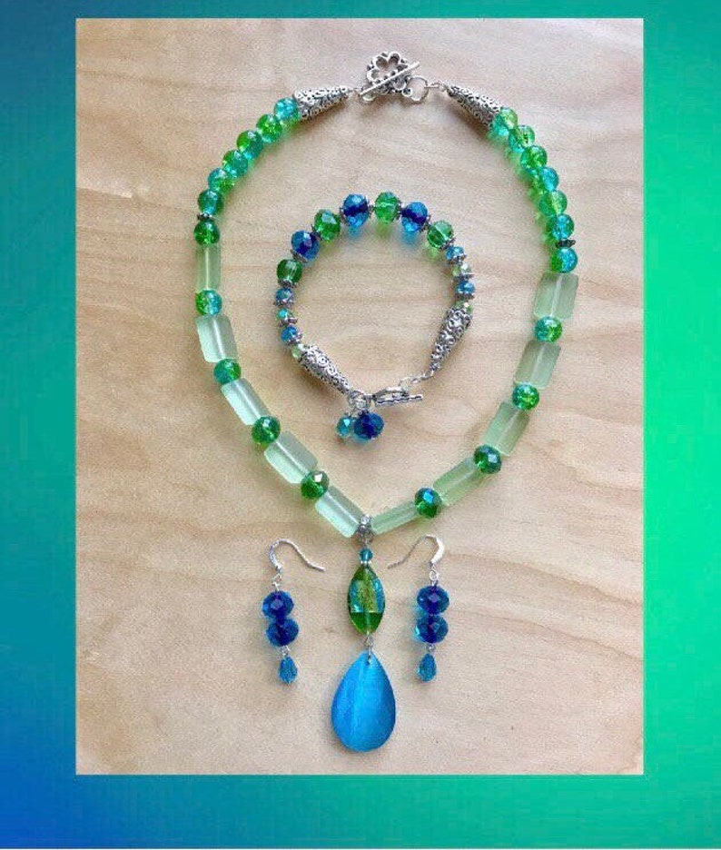 Green & Turquoise Jewelry Set Green Jewelry Crystal Jewelry | Etsy