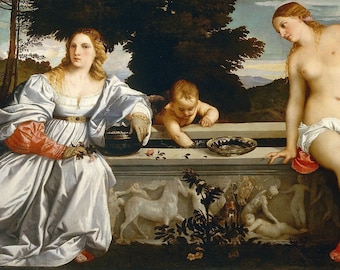 Sacred and Profane Love by Tiziano Vecelli Painting Print Reproduction Wall Art Canvas Art Paper Print Art Poster Oil Painting Detailed