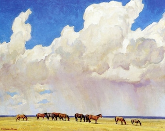 Prairie Shower Newscan By Maynard Dixon Reproduction Print, America West Landscape Country Western Wall Art, American Artist