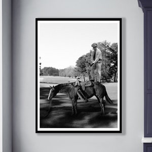 Vintage GOLF Poster, Teeing Off a Horse, Horse Caddy Golf Photography, Black & White Art, Vintage Sports Bar Golfer Gift, Golf Wall Art image 1