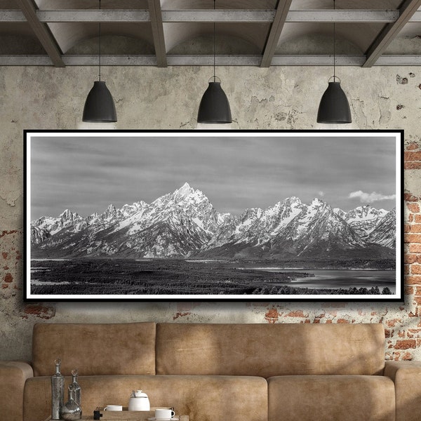 Ansel Adams Grand Teton Nationalpark vom Signal Mountain, Grand Teton Nationalpark Wyoming Schwarz Weiß Poster Wandkunst Einweihungsparty