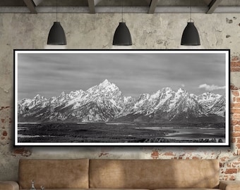 Ansel Adams Grand Teton National Park from Signal Mountain, Grand Teton National Park Wyoming Black and White Poster Wall Art Housewarming