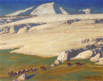 Impresión de reproducción de Moraine and Meadow Sierra Nevada Inyo de Maynard Dixon, Arte de pared occidental del país del paisaje del oeste de América, Artista estadounidense