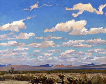 Impresión de reproducción de Nubes de una tarde de verano de Maynard Dixon, Arte de pared occidental del país del paisaje del oeste de América, Póster de artista estadounidense