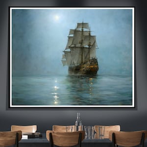 The Crescent Moon Painting by Montague Dawson Reprint Poster, Maritime Nautical Painting, Seascape Wall Art Famous Poster Canvas Paper Print